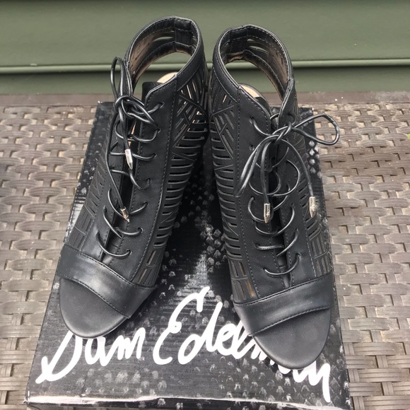 Sam Edelman “Rocco” Peeptoe Black Heeled Vegan Booties Size 7.5 - Picture 1 of 8